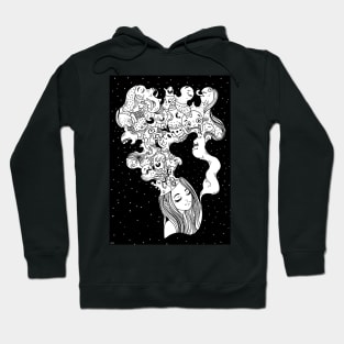Dreaming girl black and white illustration by shoosh Hoodie